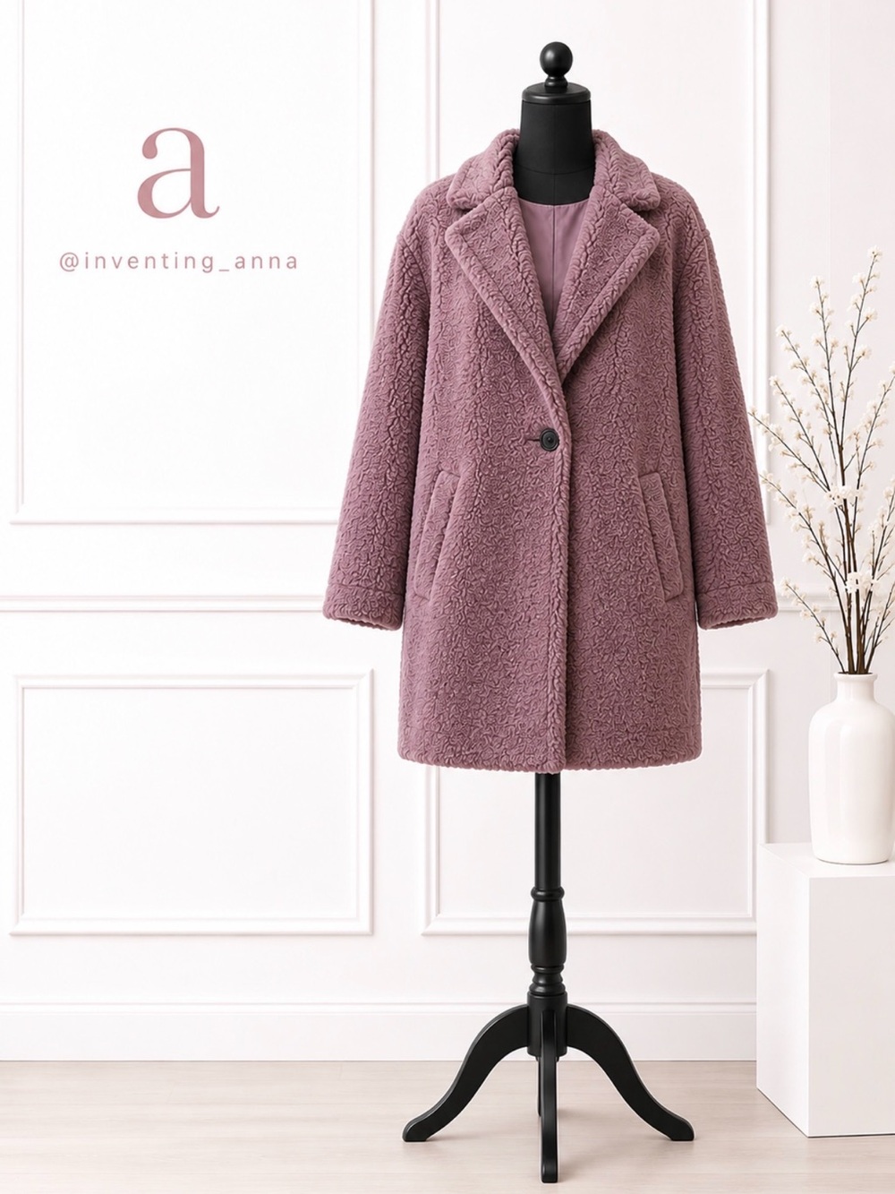 LOFT Mauve Sherpa Teddy Coat Long Plush Jacket Pockets size L